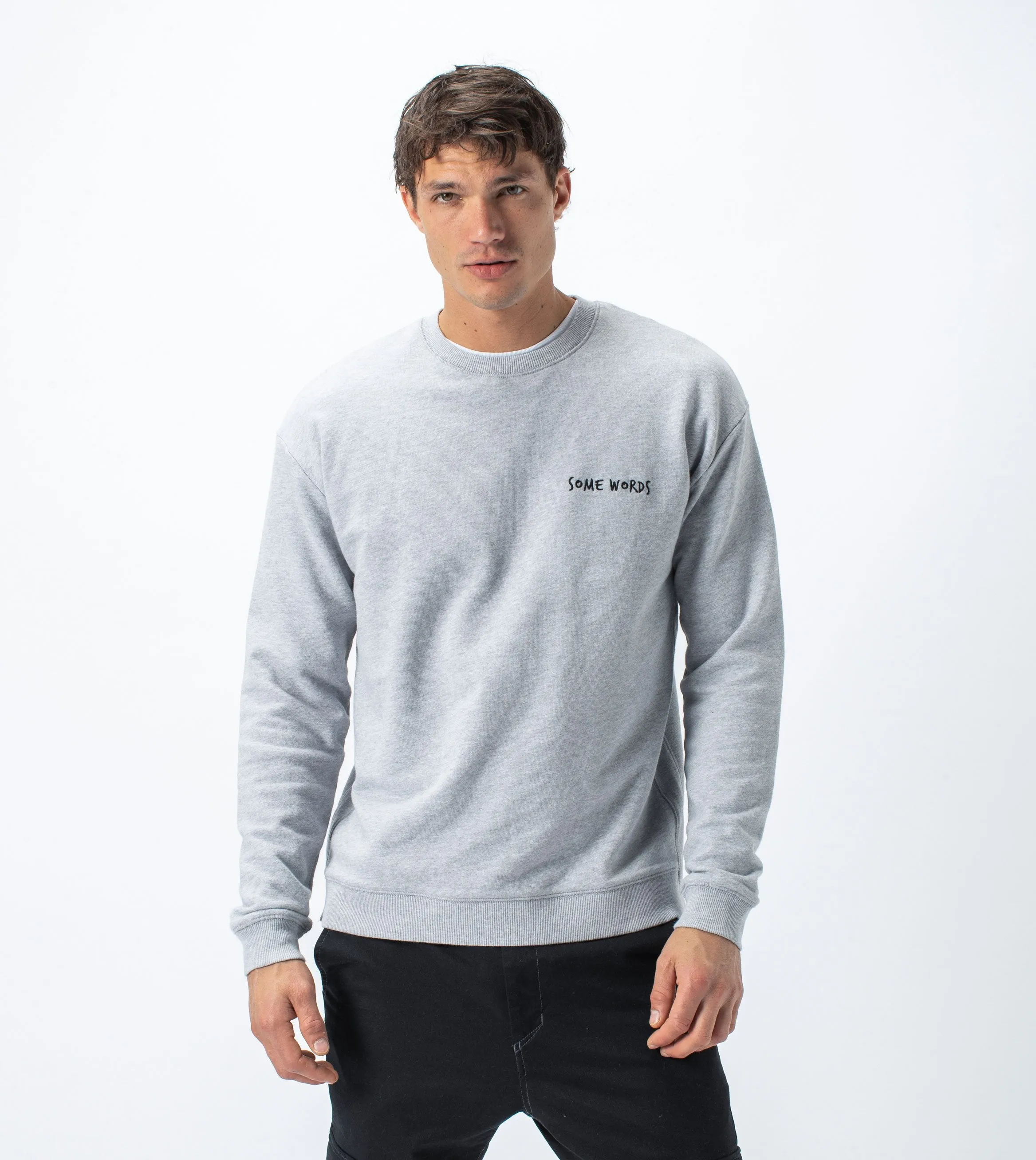 Words Rugger Crew Sweat Silver Marle - Sale