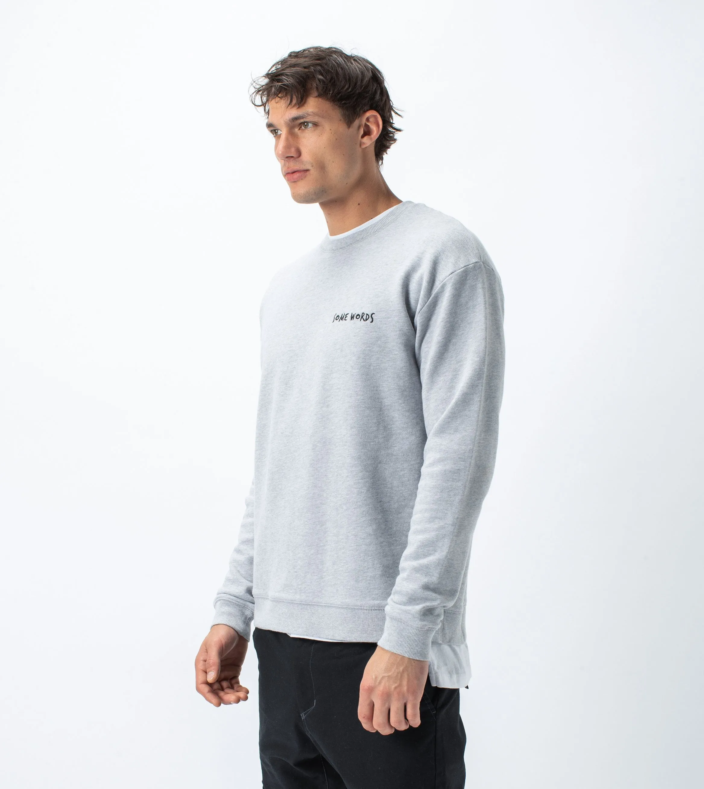 Words Rugger Crew Sweat Silver Marle - Sale