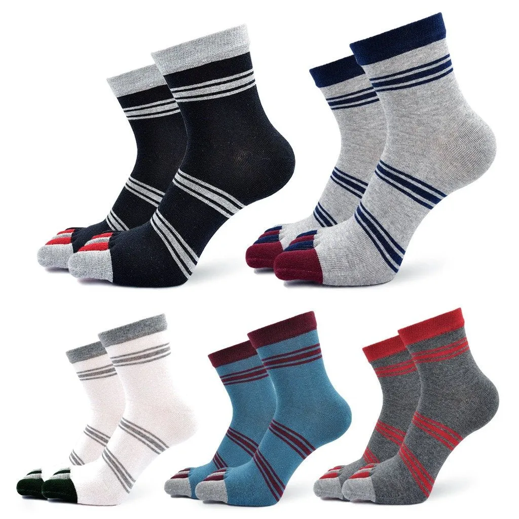 ZFSOCK Mixed Colors Athletic Crew 5 Finger Socks for Men, 5 Pairs