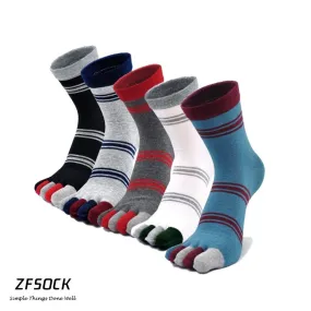 ZFSOCK Mixed Colors Athletic Crew 5 Finger Socks for Men, 5 Pairs