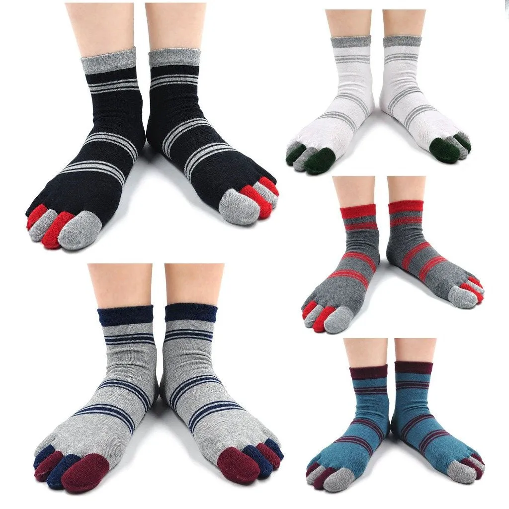 ZFSOCK Mixed Colors Athletic Crew 5 Finger Socks for Men, 5 Pairs