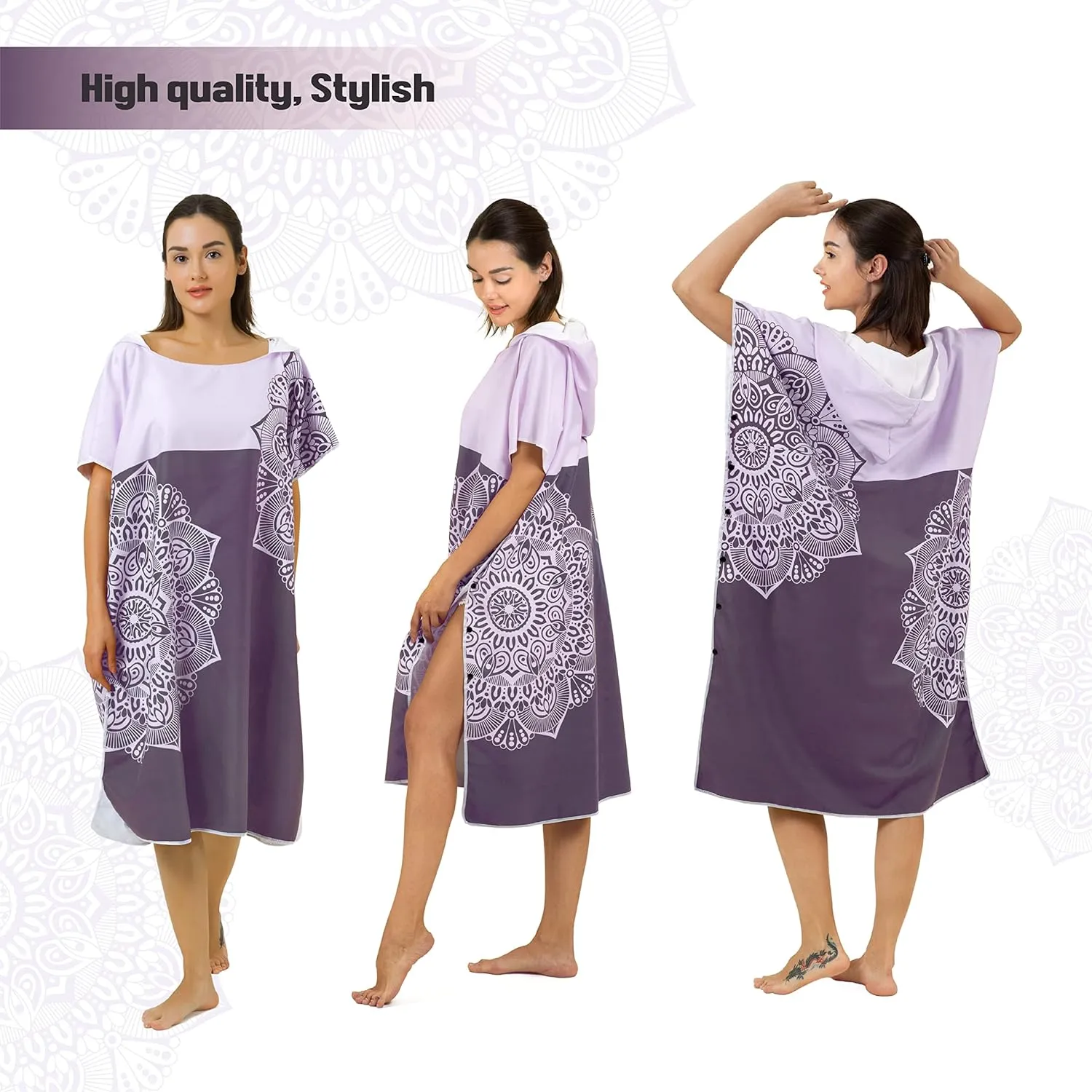 Zingtto Surf Poncho Changing Robe with Hood. Beach Poncho for Men and Women. L/S Beach Towel Wetsuit Quick-Dry