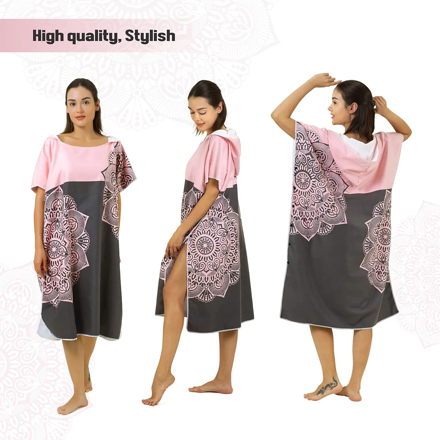 Zingtto Surf Poncho Changing Robe with Hood. Beach Poncho for Men and Women. L/S Beach Towel Wetsuit Quick-Dry