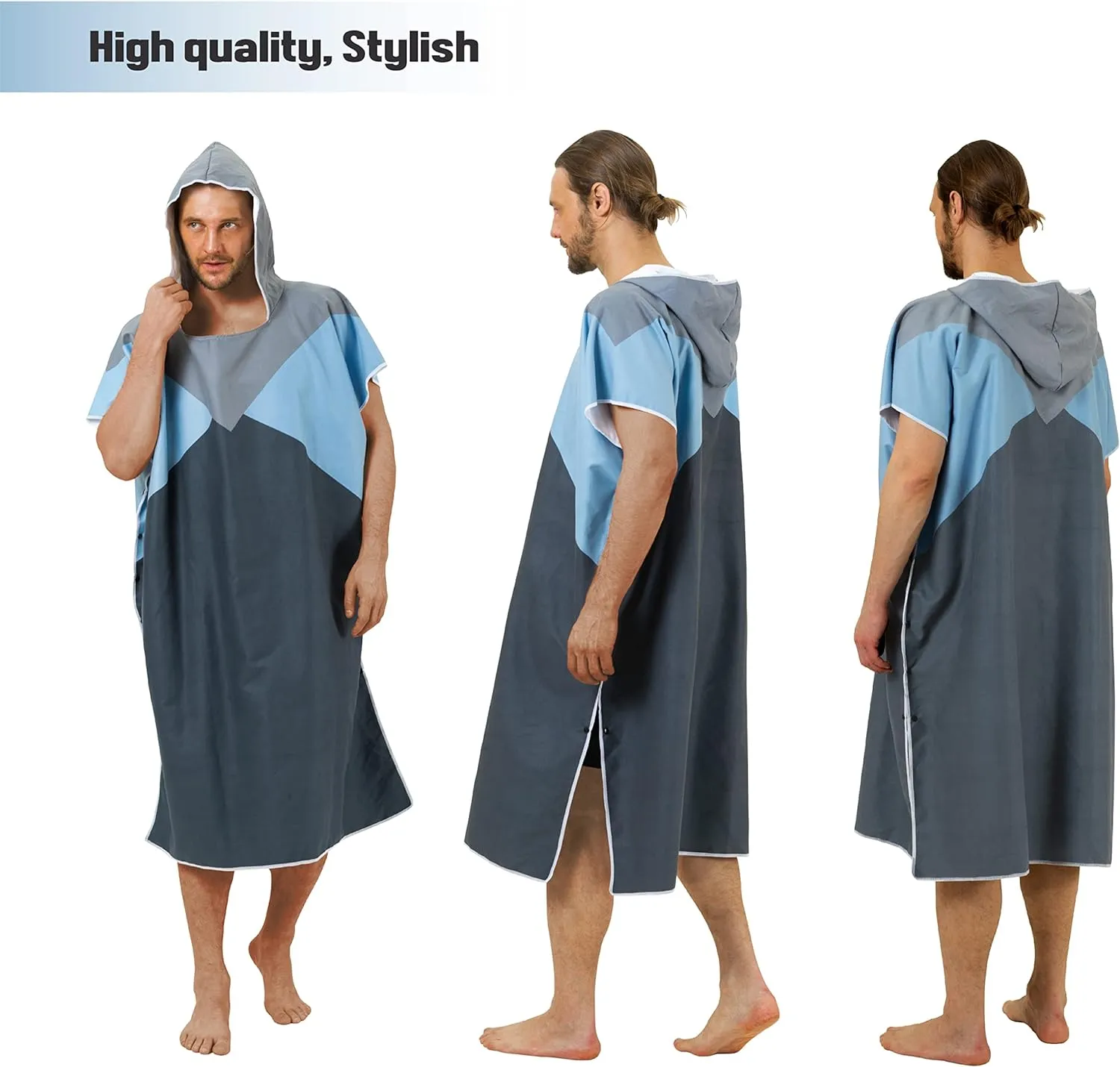 Zingtto Surf Poncho Changing Robe with Hood. Beach Poncho for Men and Women. L/S Beach Towel Wetsuit Quick-Dry